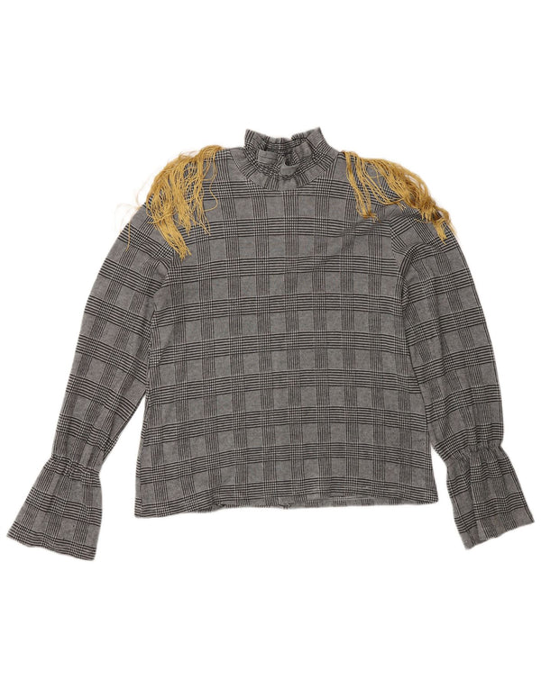 Zara Womens Long Sleeve Blouse Top UK 12 Medium Grey Check Classic