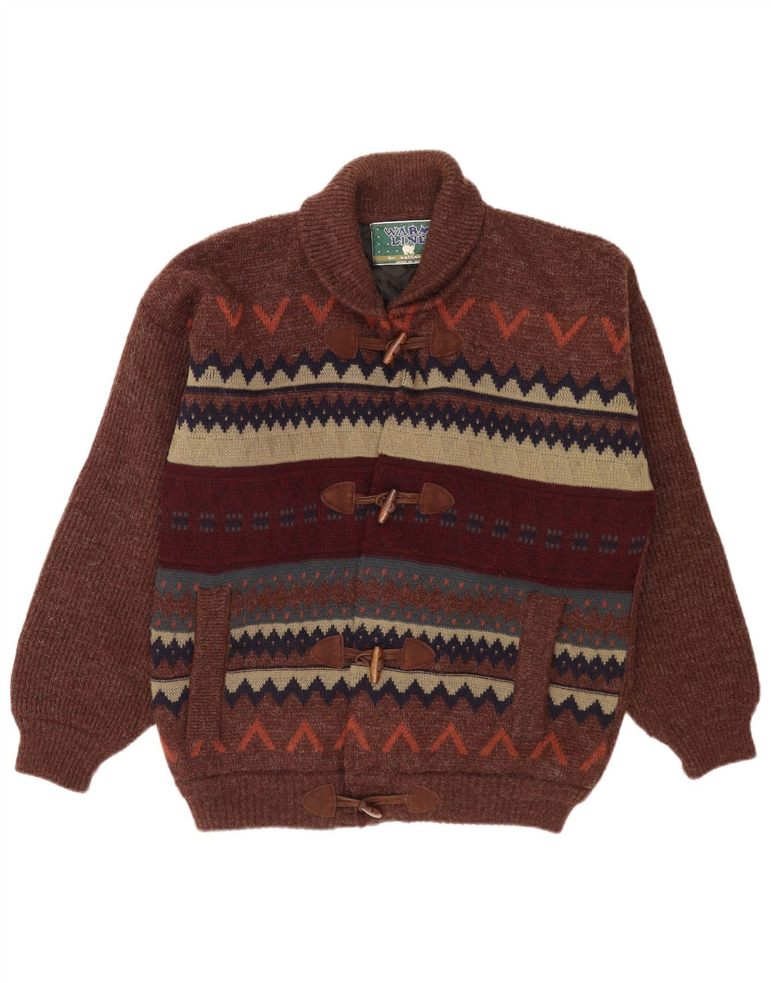 Settebello Mens Cardigan Sweater Large Brown Geometric Wool
