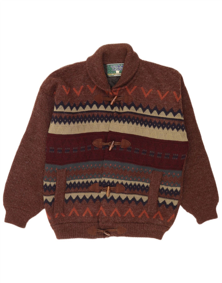 Settebello Mens Cardigan Sweater Large Brown Geometric Wool
