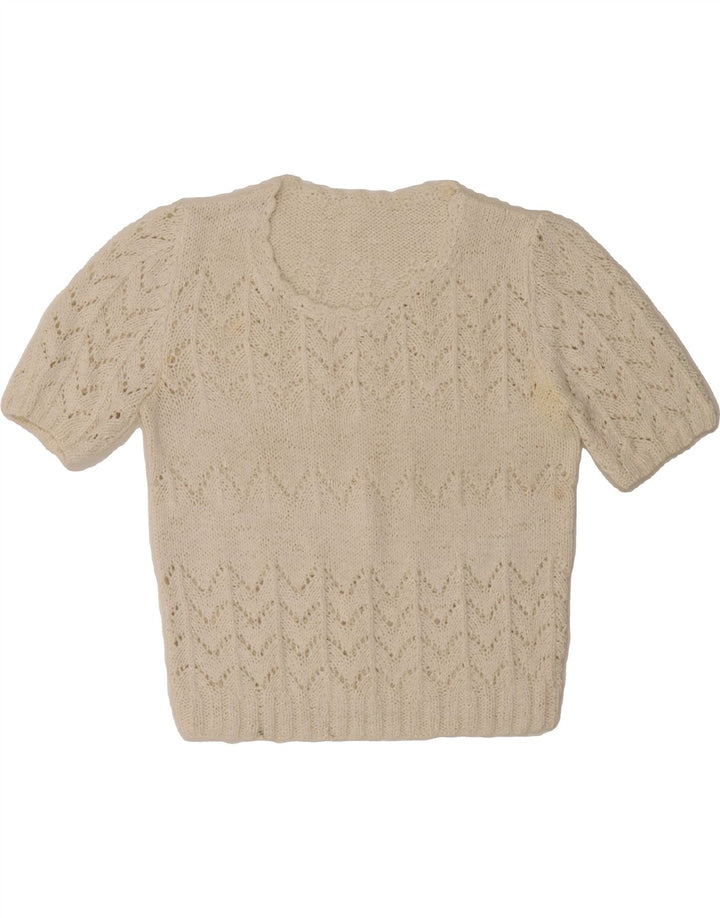 VINTAGE Womens See Through Boat Neck Jumper Sweater UK 14 Medium White Vintage Vintage and Second-Hand Vintage from Messina Hembry 