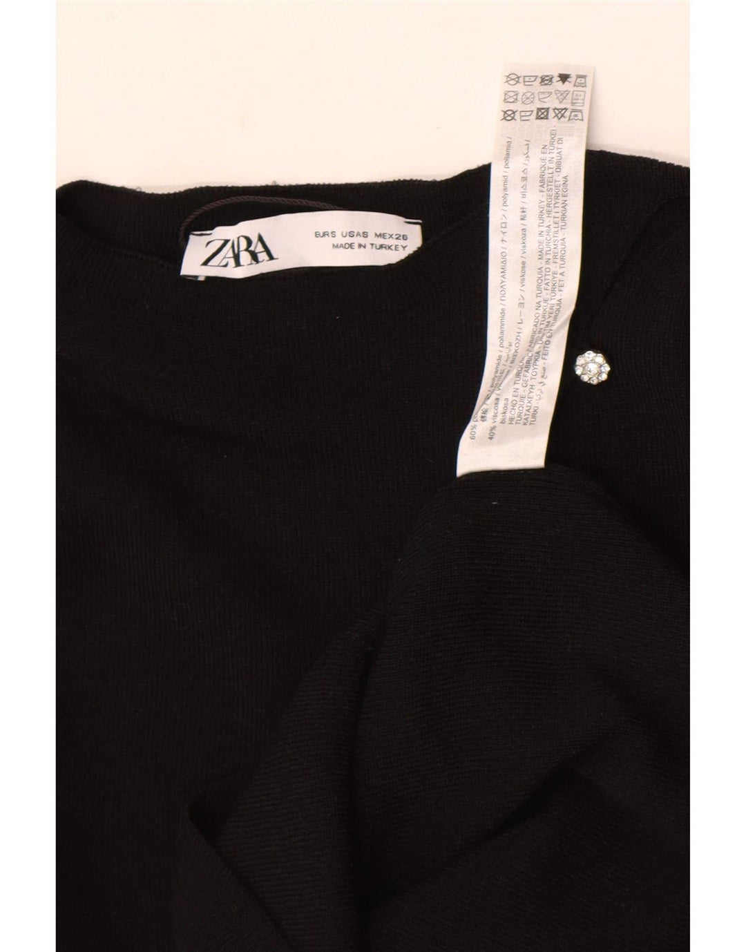 Zara Womens Crop Top Long Sleeve UK 8 Small Black Polyamide