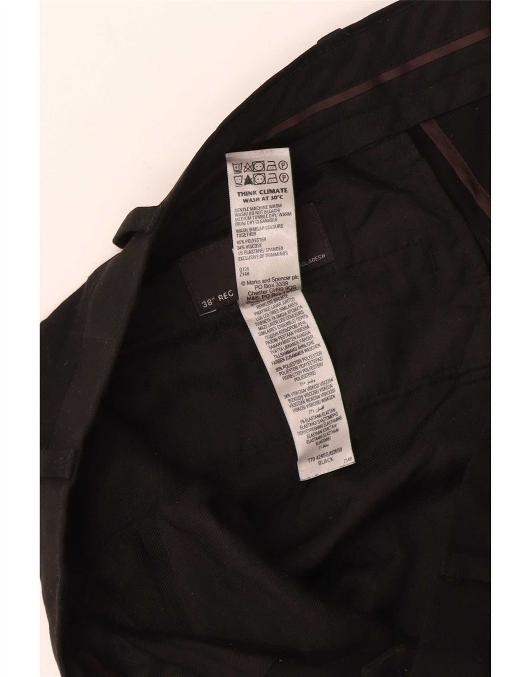Marks & Spencer Mens Slim Fit Suit Trousers W38 L28 Black Polyester