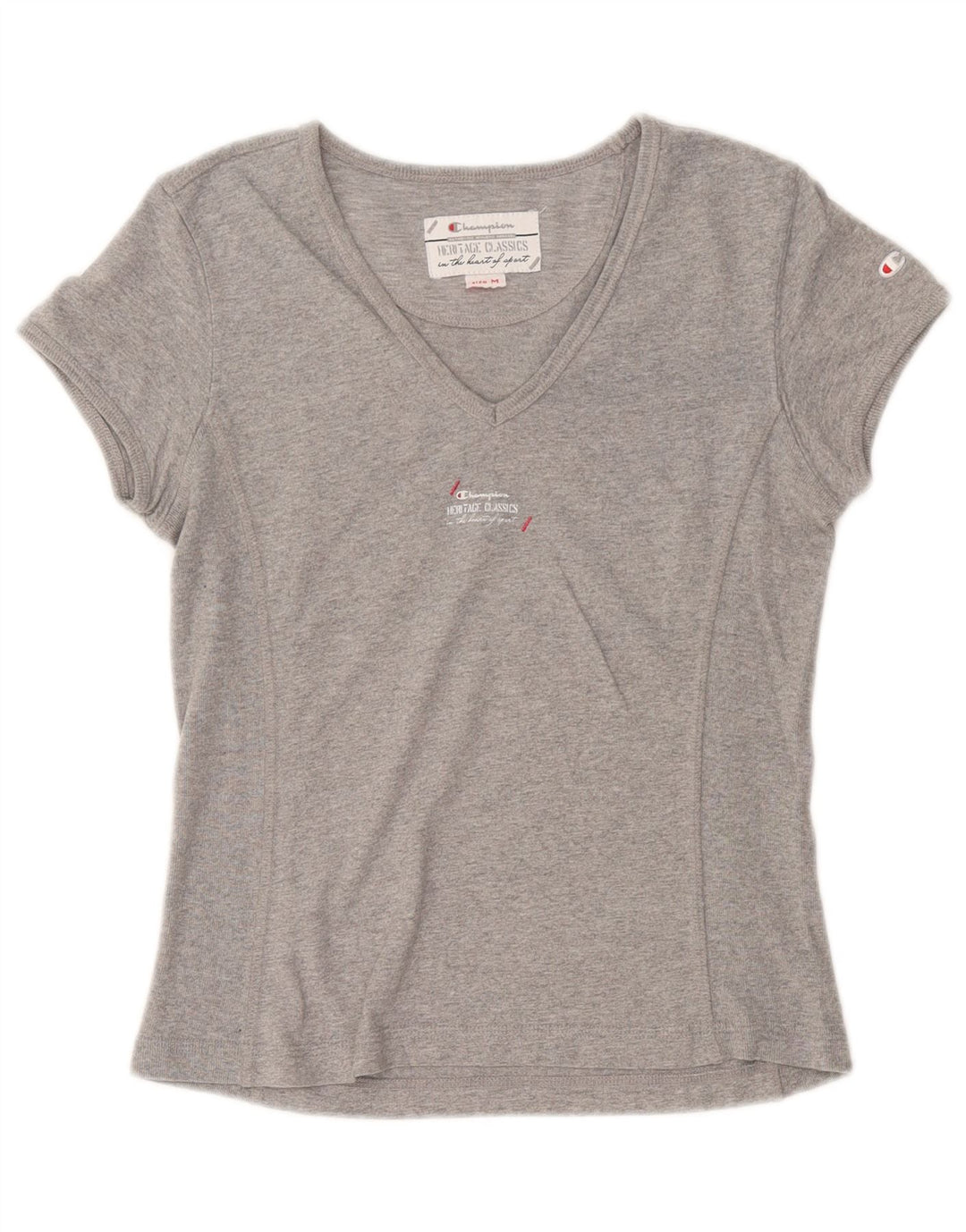 Champion Womens Heritage Classics T-Shirt Top UK 12 Medium Grey Cotton