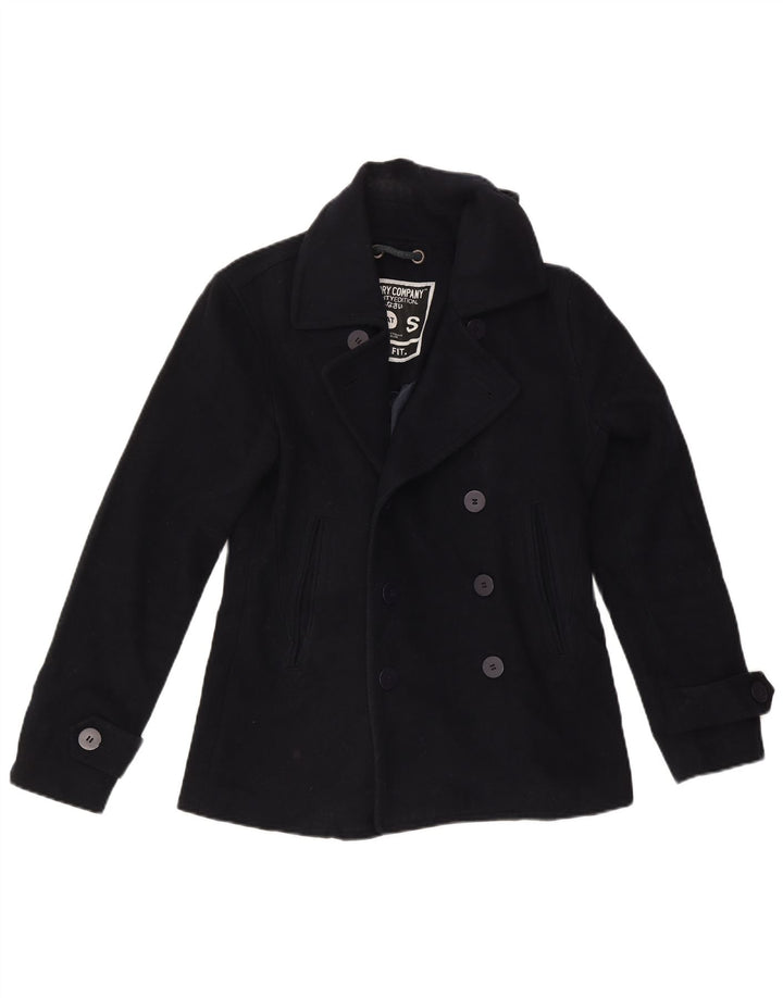 Superdry Mens Slim Fit Pea Coat UK 36 Small Navy Blue Wool