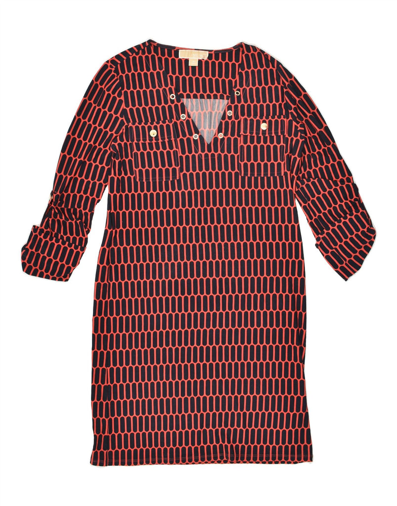 MICHAEL KORS Womens 3/4 Sleeve Shift Dress UK 14 Medium Red Geometric | Vintage Michael Kors | Thrift | Second-Hand Michael Kors | Used Clothing | Messina Hembry 