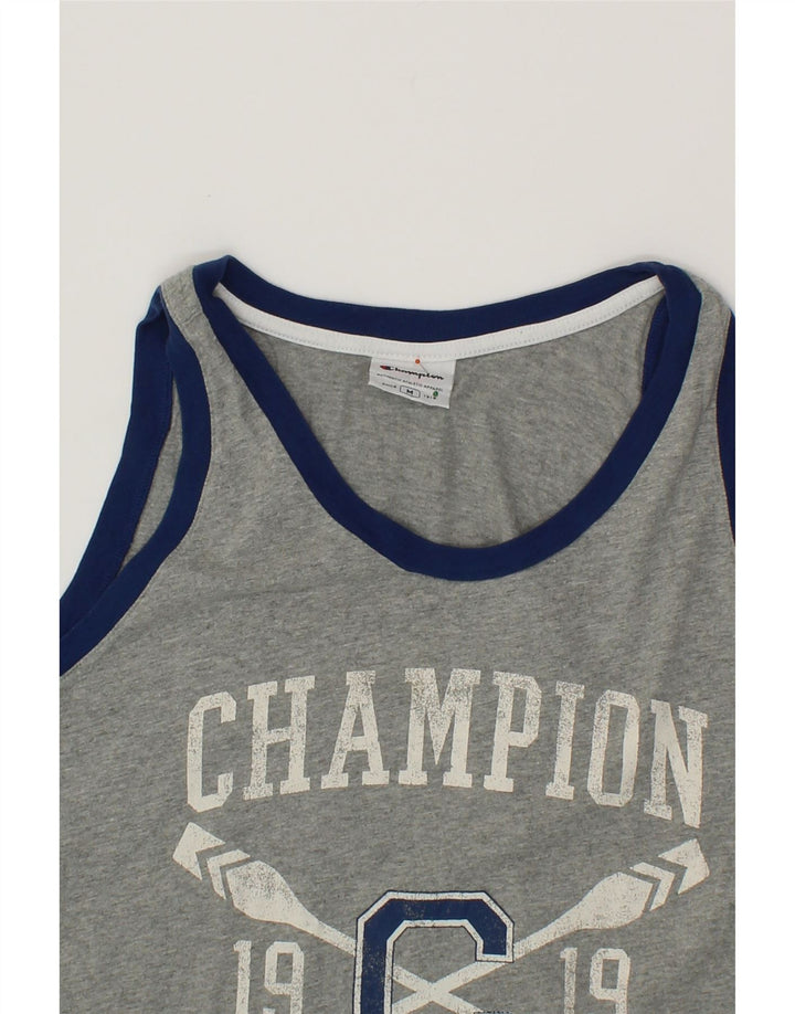 CHAMPION Mens Graphic Vest Top Medium Grey Cotton Vintage Champion and Second-Hand Champion from Messina Hembry 