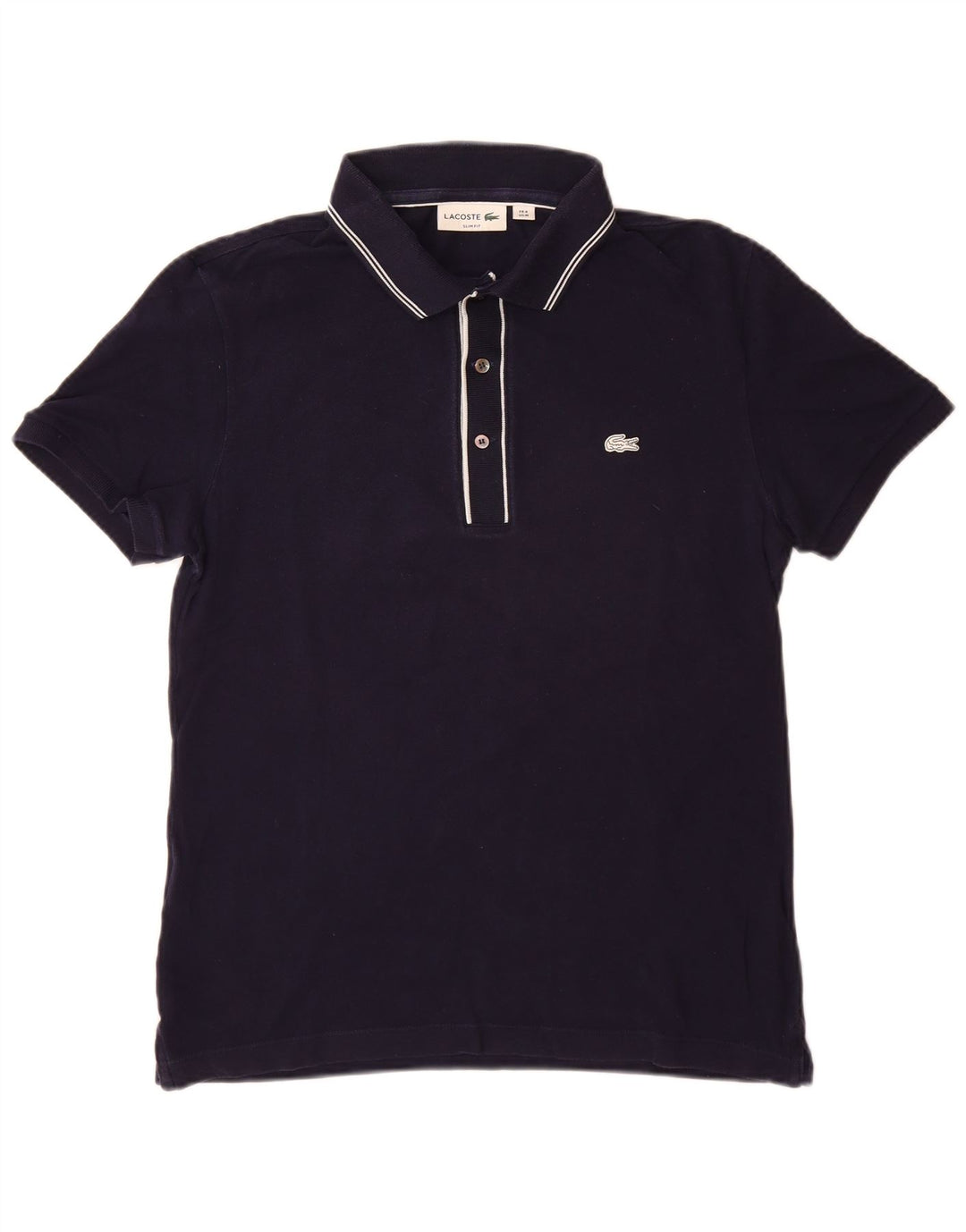 LACOSTE Mens Slim Fit Polo Shirt Size 4 Medium Navy Blue Cotton