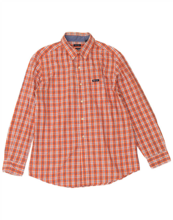 CHAPS Mens Shirt Medium Orange Check Cotton