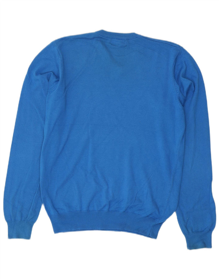 Lyle & Scott Mens V-Neck Jumper Sweater Medium Blue Cotton
