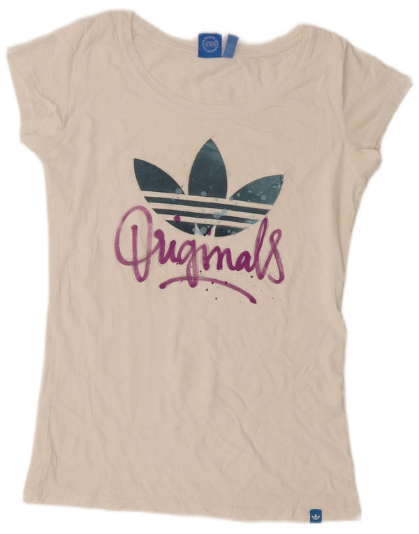 Adidas Womens Graphic T-Shirt Top UK 12 Medium White