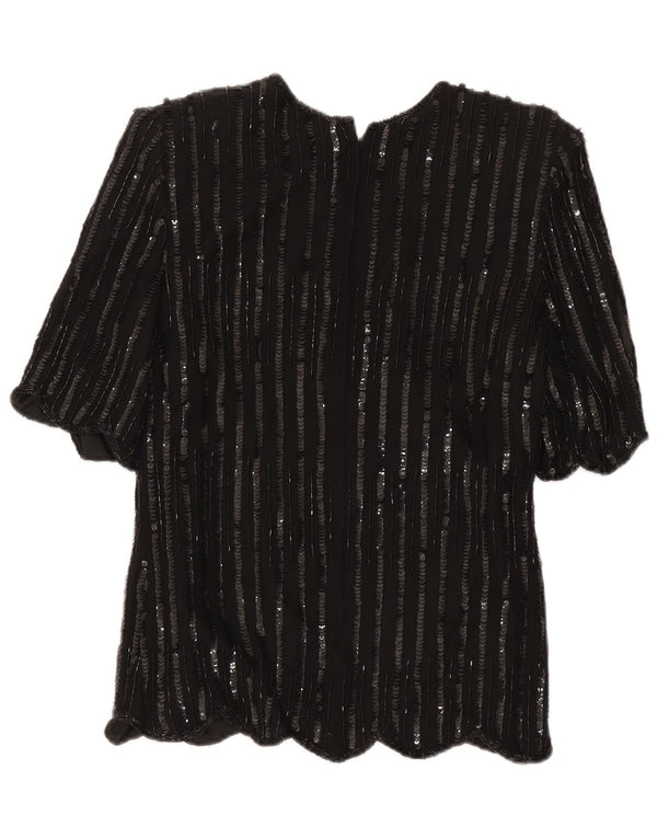 Frank Usher Womens Evening Blouse Top UK 10 Small Black Paisley Silk