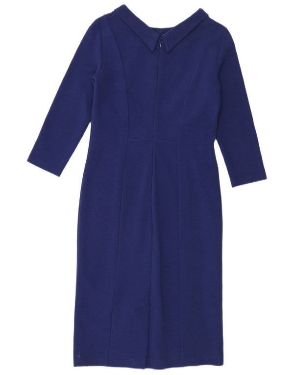 Hobbs Womens 3/4 Sleeve Sheath Dress UK 10 Small  Blue Cotton