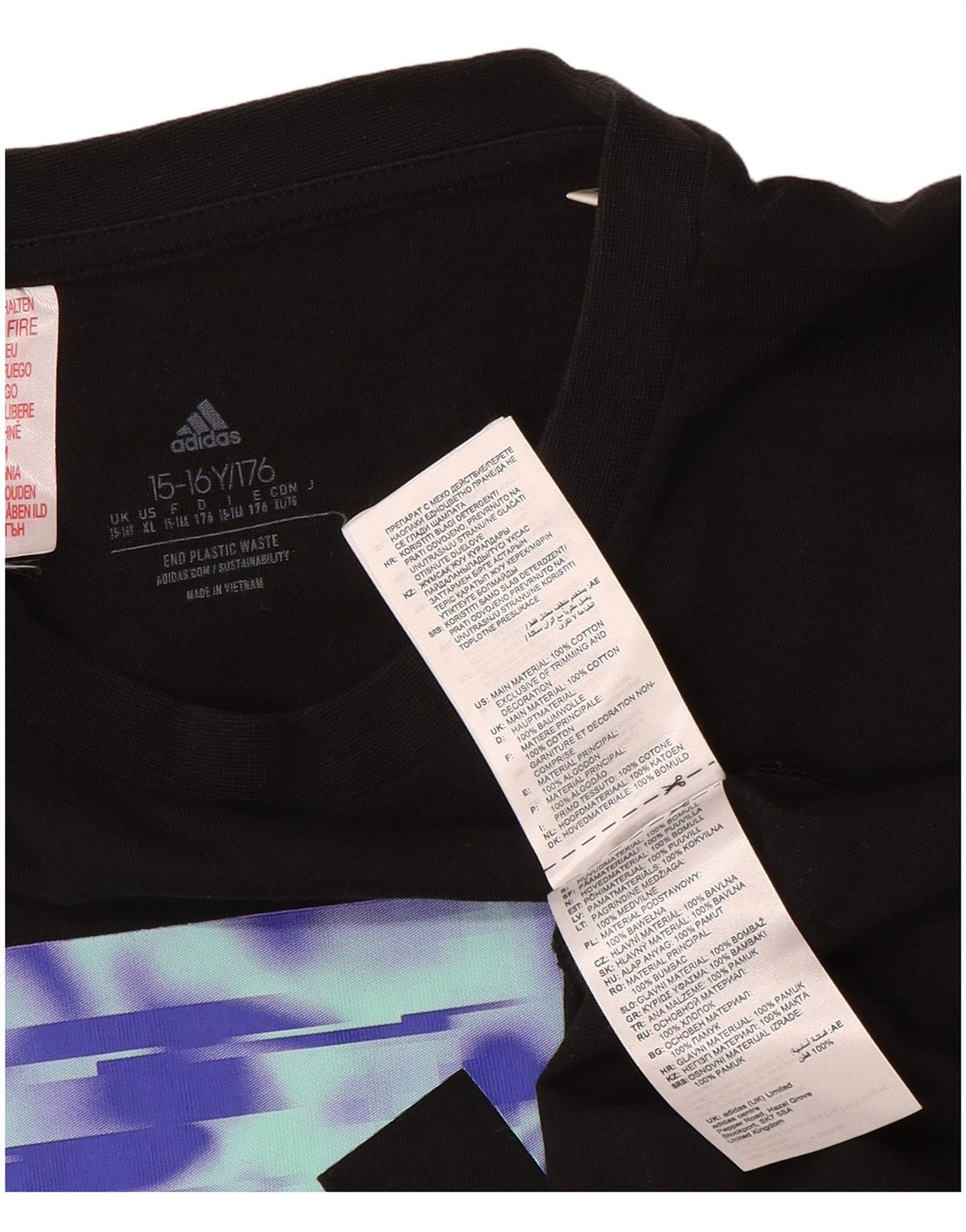 Adidas Boys Graphic T-Shirt Top 15-16 Years Black