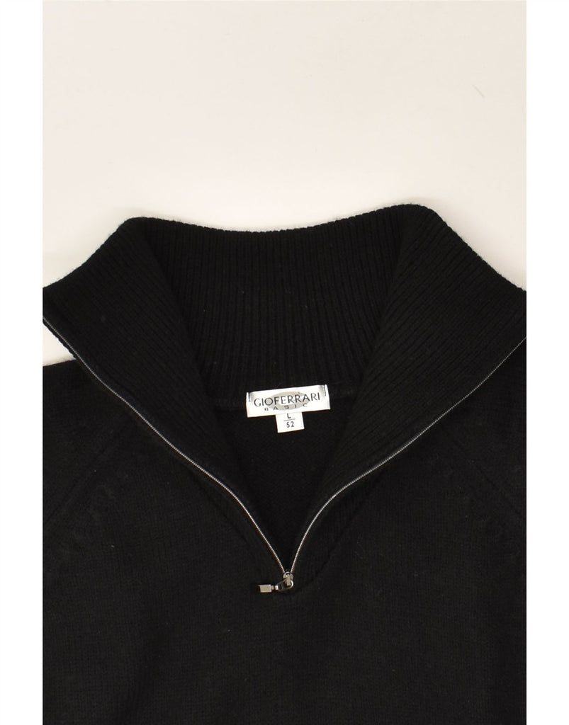 GIOFERRARI Mens Zip Neck Jumper Sweater Large Black Wool | Vintage Gioferrari | Thrift | Second-Hand Gioferrari | Used Clothing | Messina Hembry 