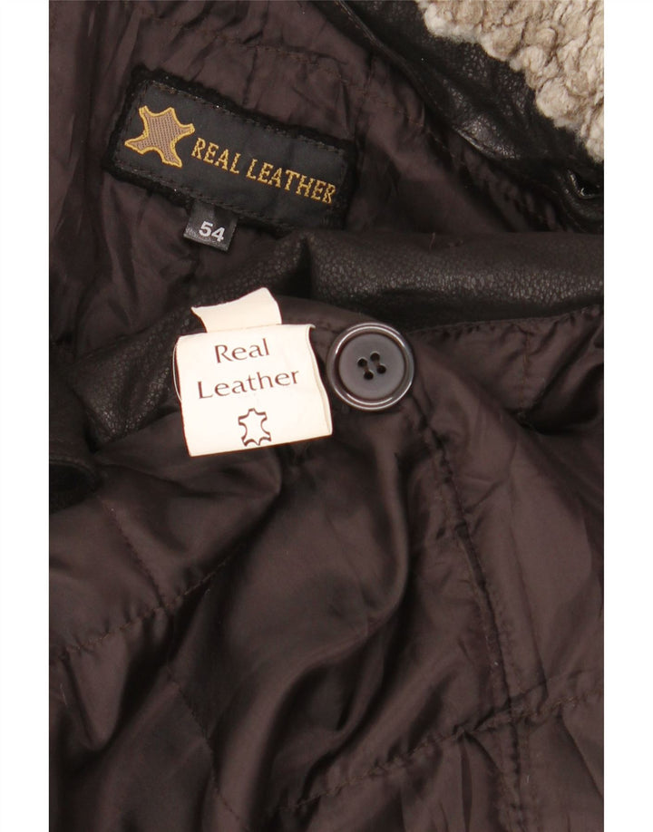 Vintage Mens Leather Coat IT 54 2XL Black Leather