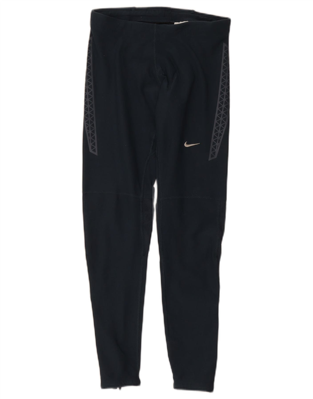 Nike Womens Dri Fit Leggings UK 12 Medium Navy Blue Geometric Polyester
