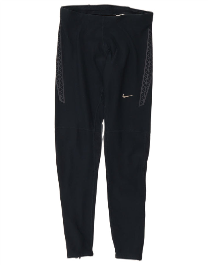 Nike Womens Dri Fit Leggings UK 12 Medium Navy Blue Geometric Polyester