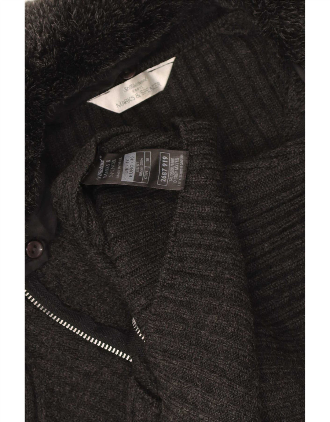 Marks & Spencer Womens Cardigan Sweater UK 12 Medium Grey Acrylic