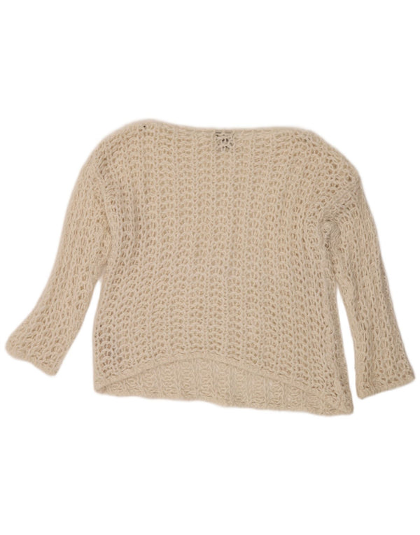 Massimo Dutti Womens Boat Neck Jumper Sweater UK 10 Small Off White