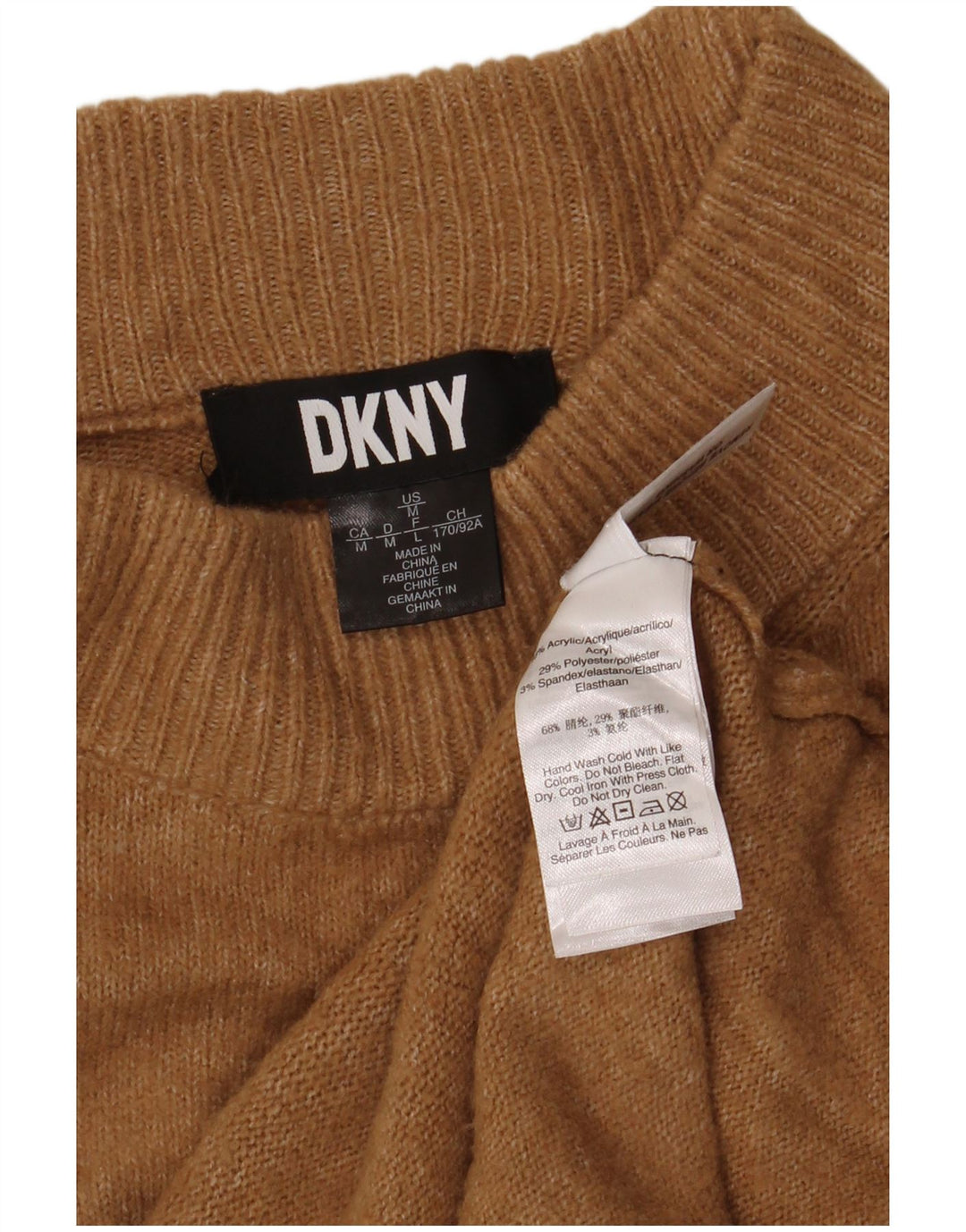Dkny Womens Turtle Neck Jumper Sweater UK 14 Medium Brown Acrylic