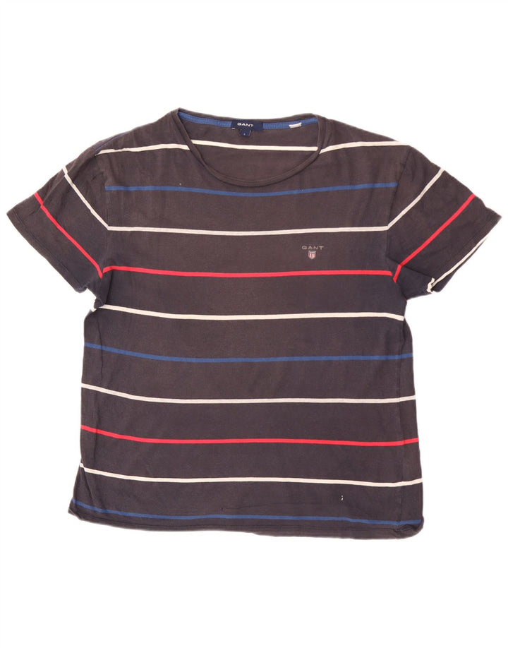 GANT Mens T-Shirt Top Large Grey Striped Cotton