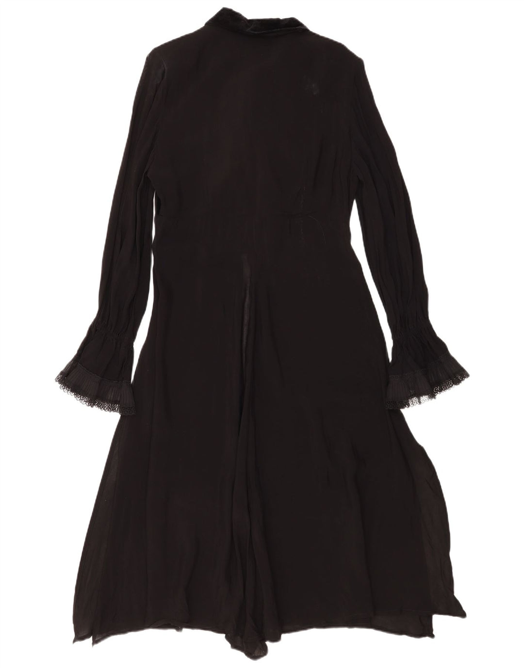 Vintage Womens Long Sleeve Ruffle Front Maxi Dress IT 44 Medium Black