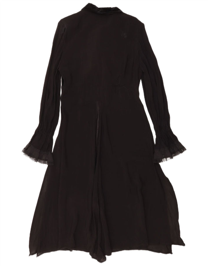 Vintage Womens Long Sleeve Ruffle Front Maxi Dress IT 44 Medium Black