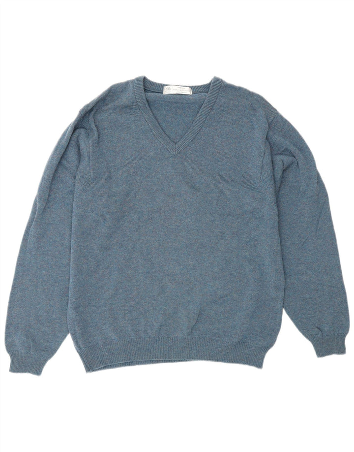 Marks & Spencer Mens V-Neck Jumper Sweater Small Blue Lambswool