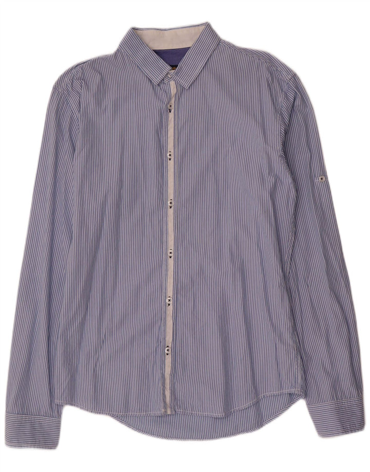Zara Mens Shirt Large Blue Striped Cotton