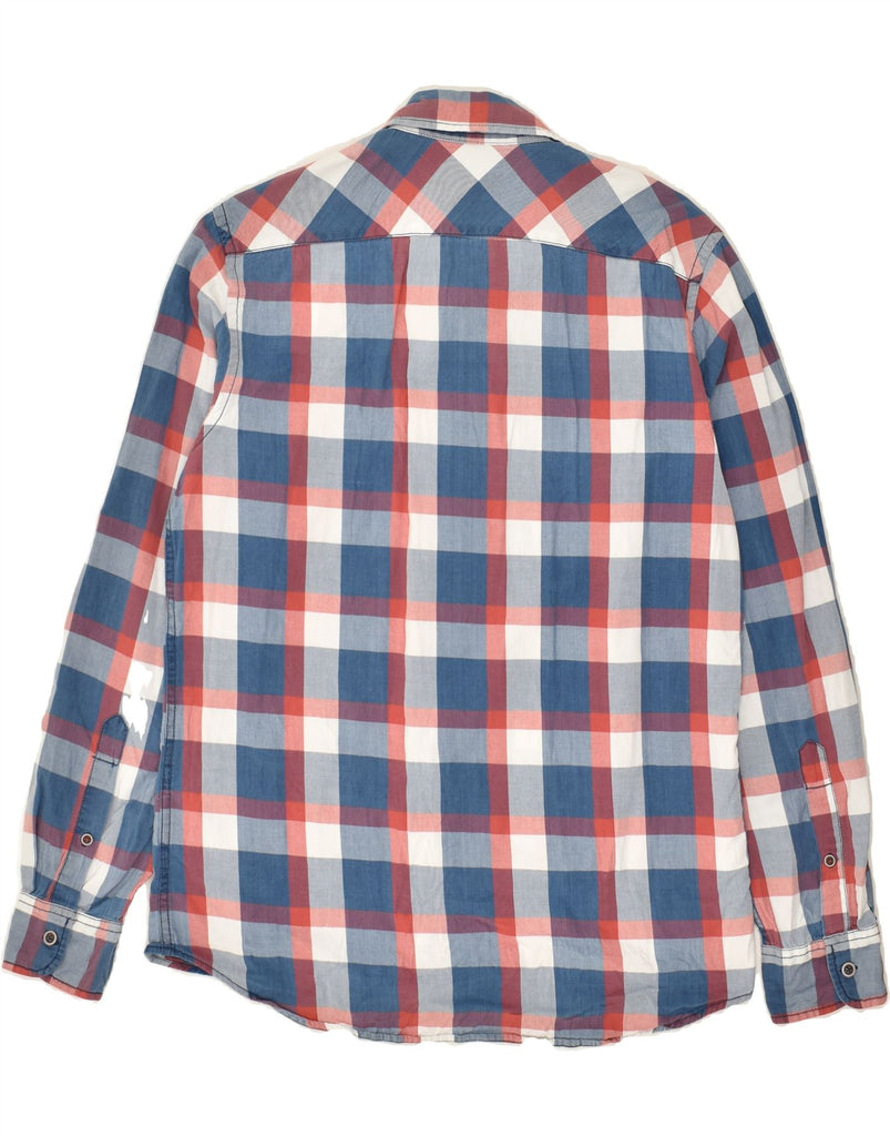 MARLBORO CLASSICS Mens Custom Fit Shirt Large Blue Check Cotton Vintage Marlboro Classics and Second-Hand Marlboro Classics from Messina Hembry 