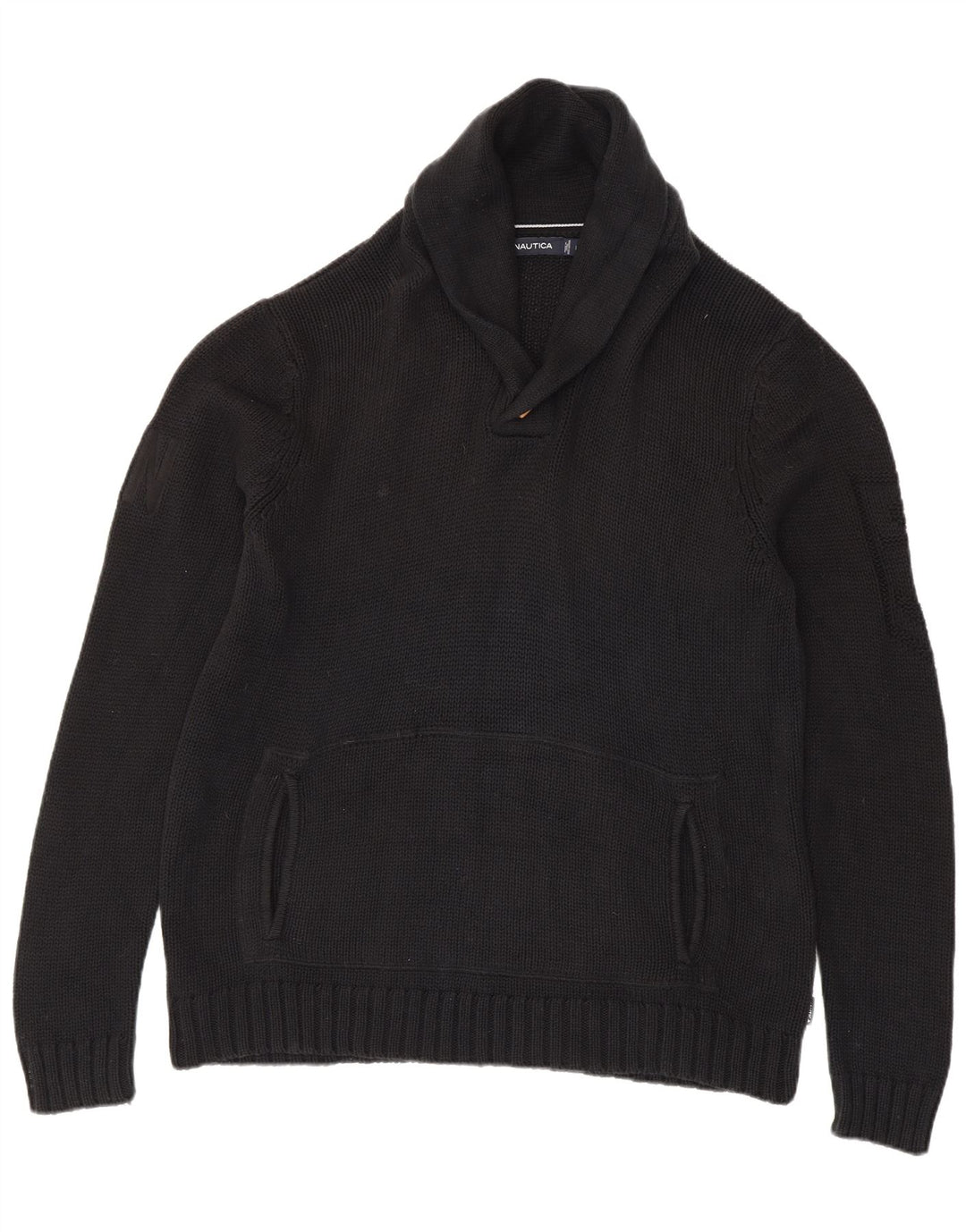 Nautica Mens Shawl Neck Jumper Sweater Large Black Cotton
