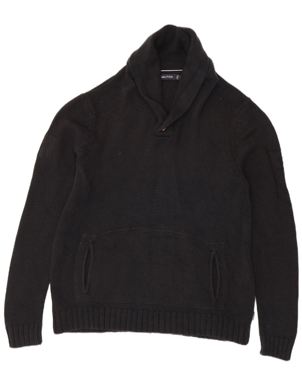 Nautica Mens Shawl Neck Jumper Sweater Large Black Cotton