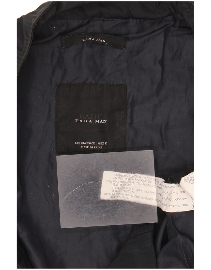 Zara Mens Bomber Jacket UK 42 XL Navy Blue Polyester