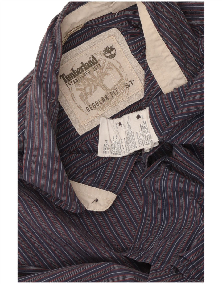 Timberland Mens Regular Fit Shirt Small Navy Blue Striped Cotton
