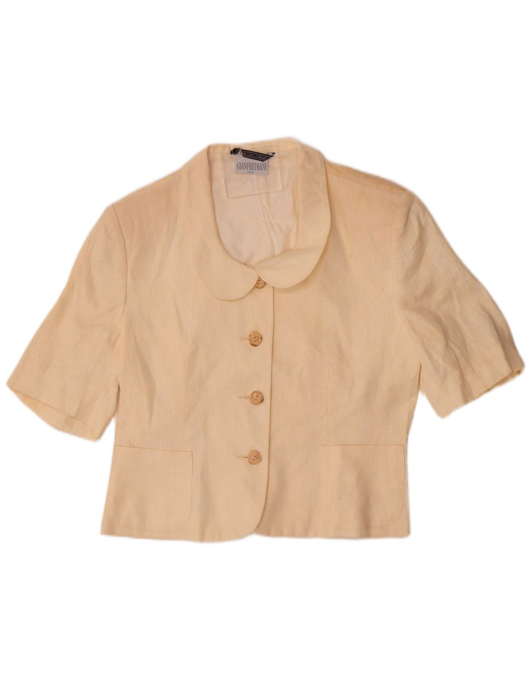 Gianfrediani Womens Short Sleeve 4 Button Blazer Jacket UK 16 Large Beige
