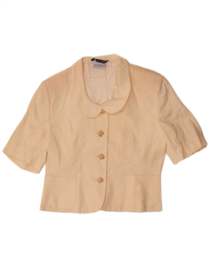 Gianfrediani Womens Short Sleeve 4 Button Blazer Jacket UK 16 Large Beige
