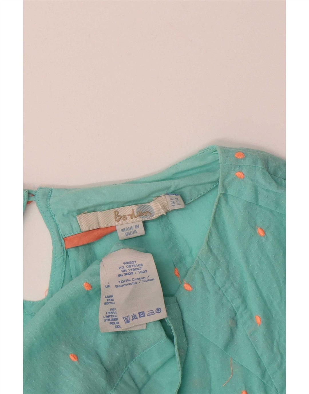 Boden Womens Blouse Top UK 8 Small Turquoise Spotted Cotton