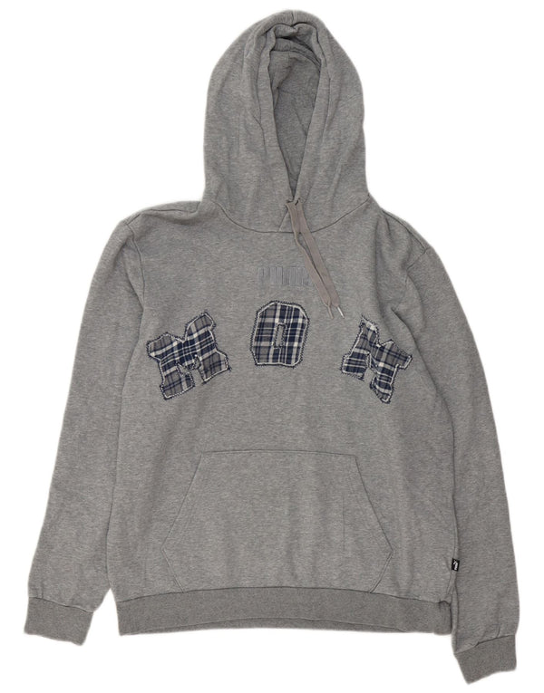 Puma Mens Graphic Hoodie Jumper Large Grey Flecked Cotton