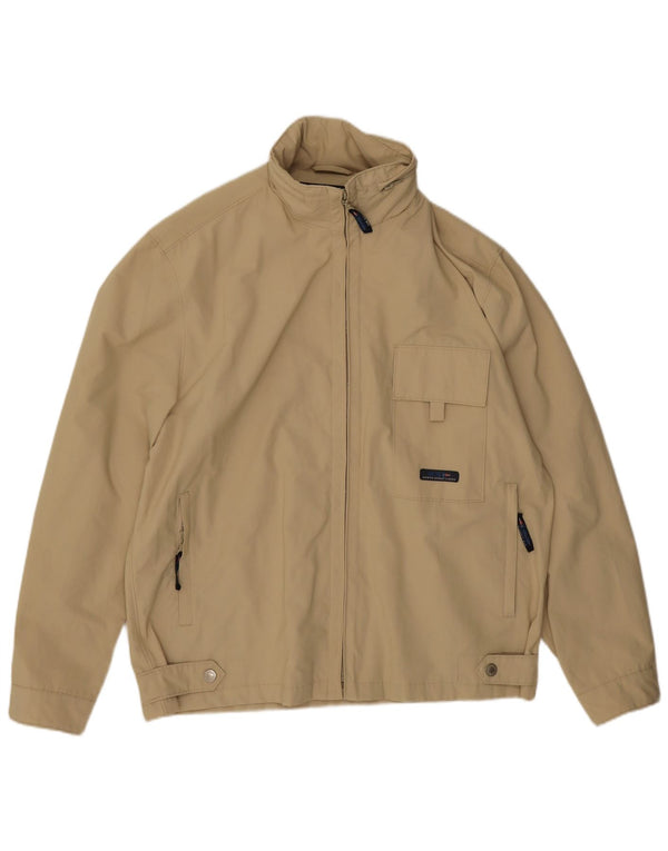 Wampum Mens Hooded Bomber Jacket UK 40 Large Beige Cotton