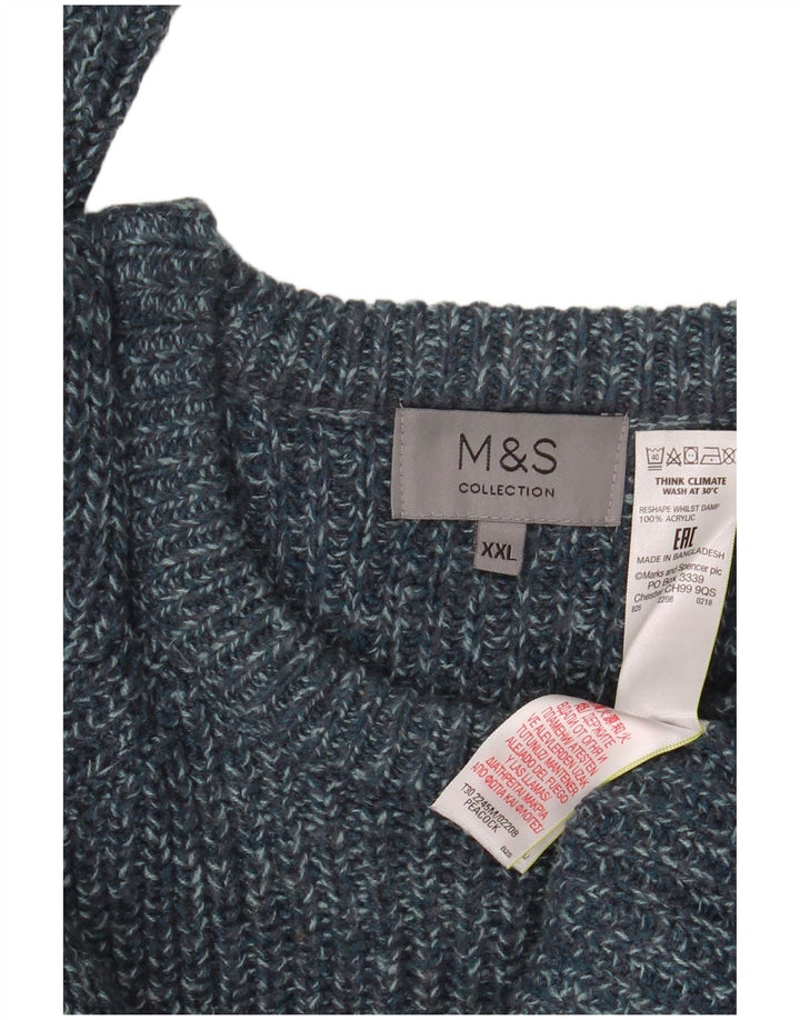 Marks & Spencer Mens Crew Neck Jumper Sweater 2XL Blue Flecked Acrylic