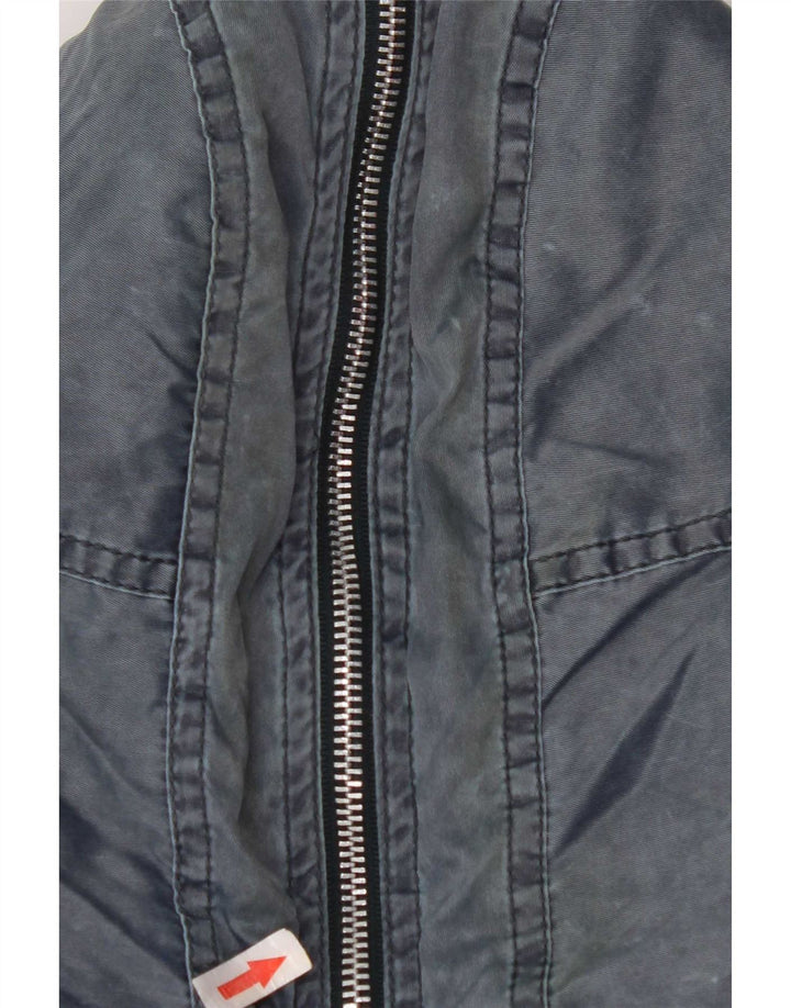 Vintage Mens Hooded Bomber Jacket UK 42 XL Navy Blue Polyamide