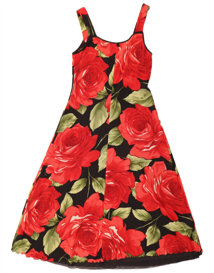 VINTAGE Womens Sleeveless Maxi Dress UK 12 Medium Black Floral Polyamide