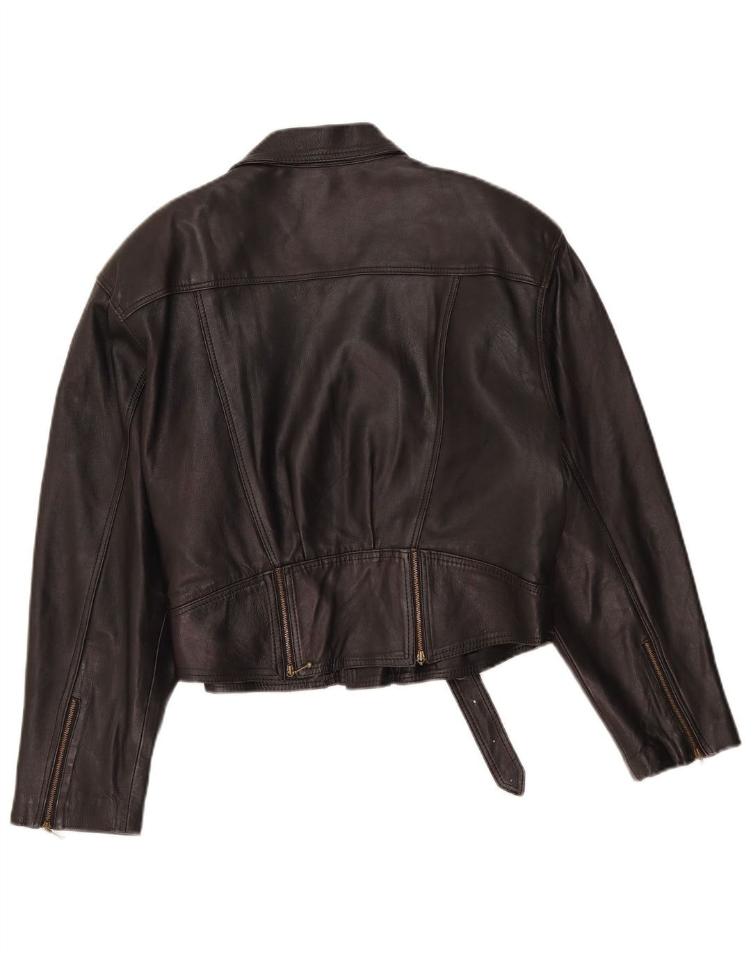 VINTAGE Womens Leather Biker Jacket UK 14 Medium Black Leather