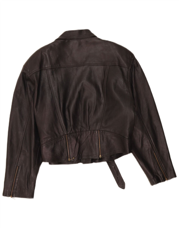 VINTAGE Womens Leather Biker Jacket UK 14 Medium Black Leather