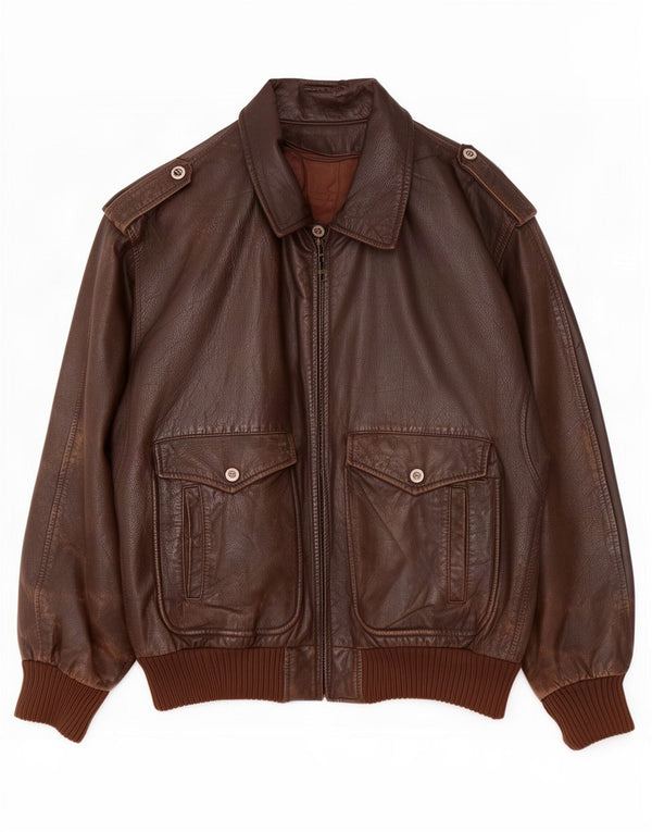 U.S Air Force Mens Military Leather Jacket UK 42 XL Brown