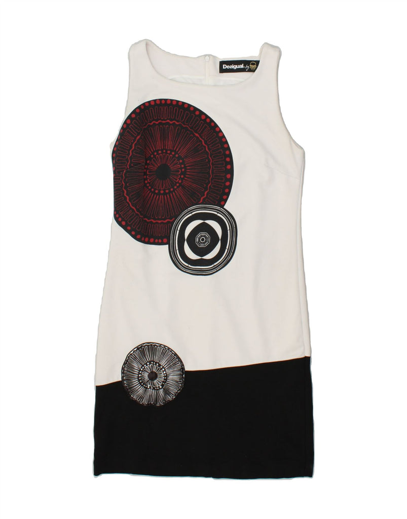 DESIGUAL Womens Graphic Sleeveless Sheath Dress UK 12 Medium White | Vintage Desigual | Thrift | Second-Hand Desigual | Used Clothing | Messina Hembry 