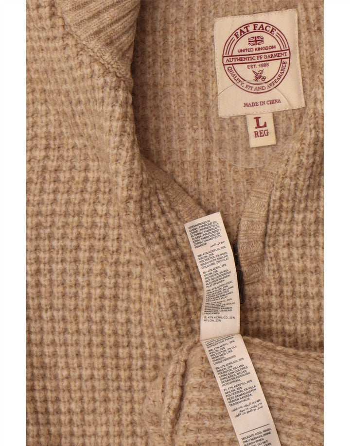 Fat Face Mens Zip Neck Jumper Sweater Large Beige Acrylic