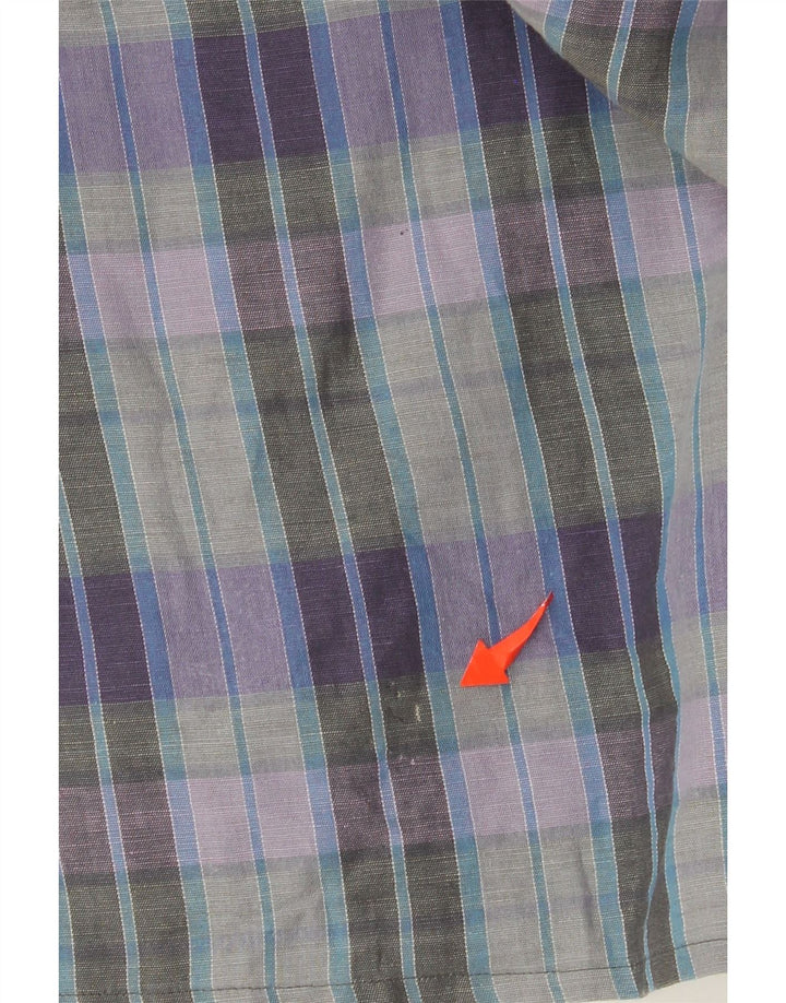 Ungaro Mens Short Sleeve Shirt Size 16 41 Large Purple Check Linen