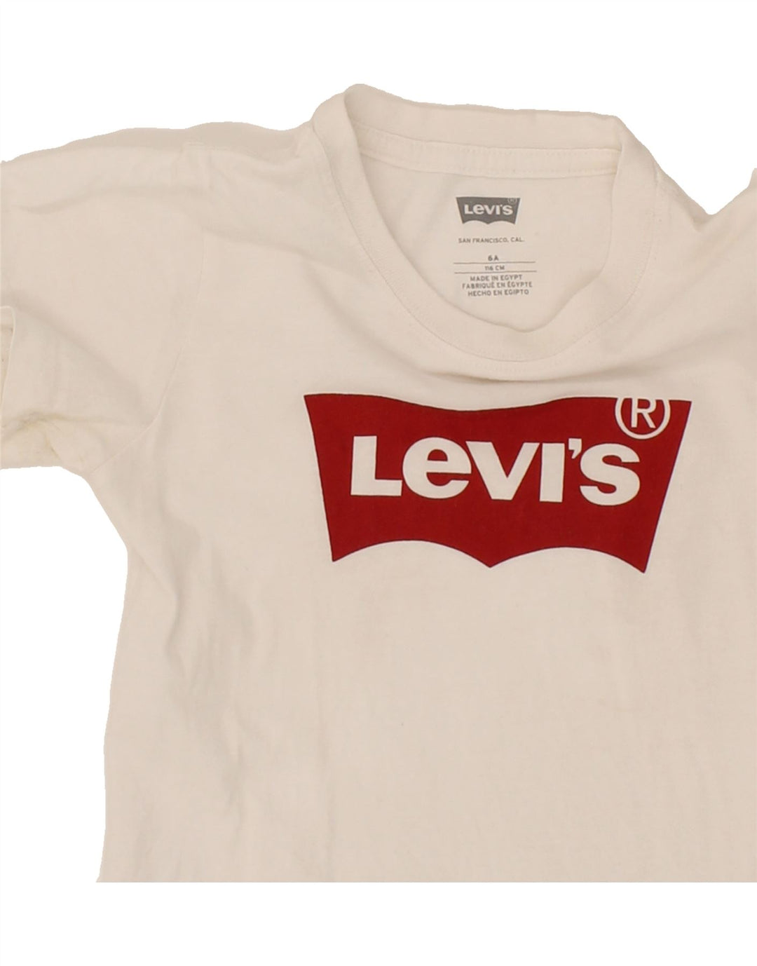LEVI'S Boys Graphic T-Shirt Top 5-6 Years White Cotton Vintage Levi's and Second-Hand Levi's from Messina Hembry 