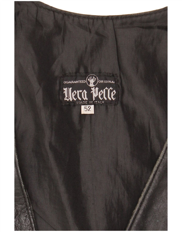 VINTAGE Mens Leather Waistcoat IT 52 Large Black Leather